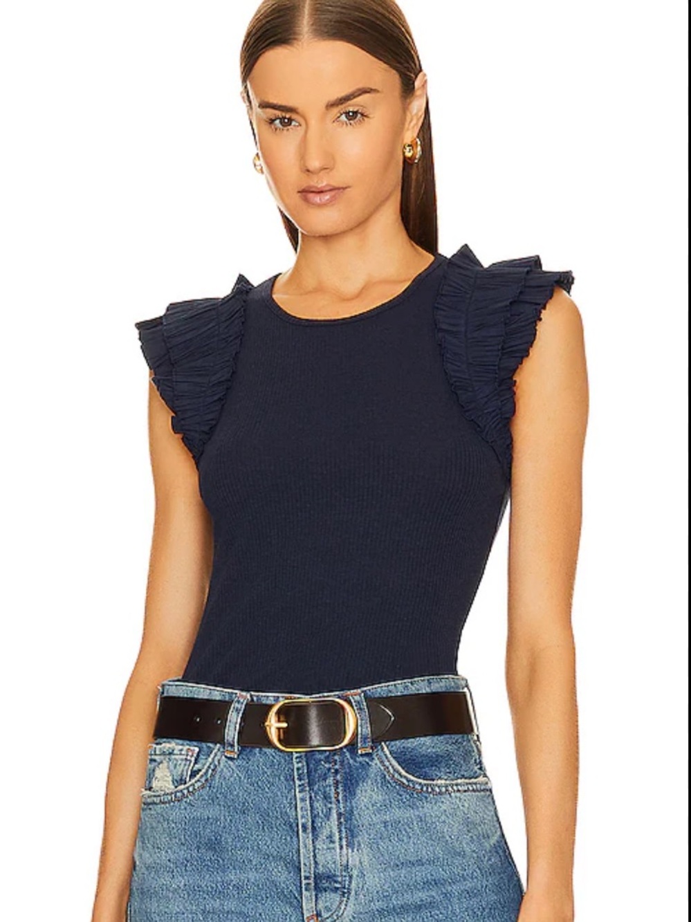 Ulla Johnson Lilo Ribbed Pleated-Shoulder Top Size Small